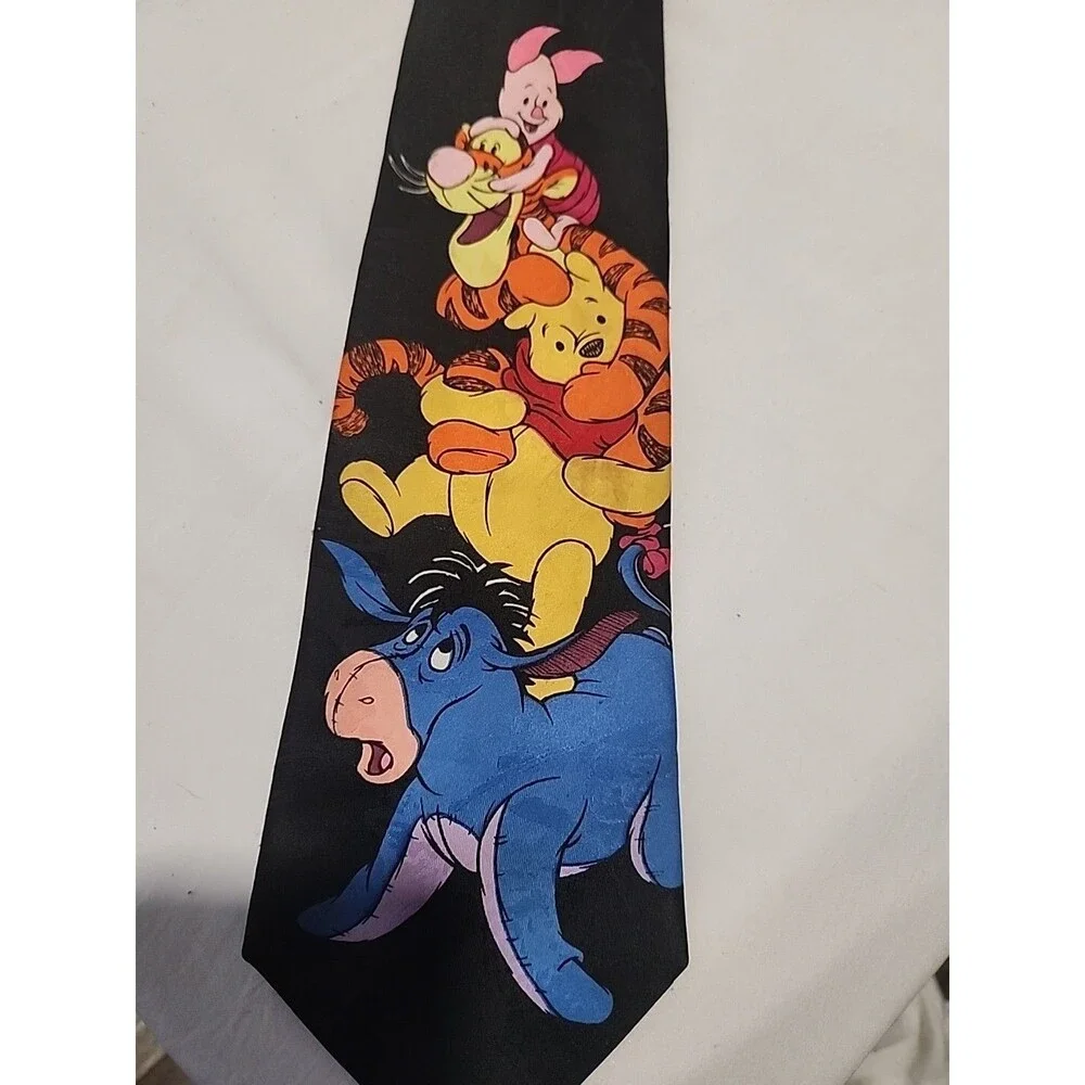 Disney Winnie The Pooh Mens Tie Black Tigger Piglet Polyester